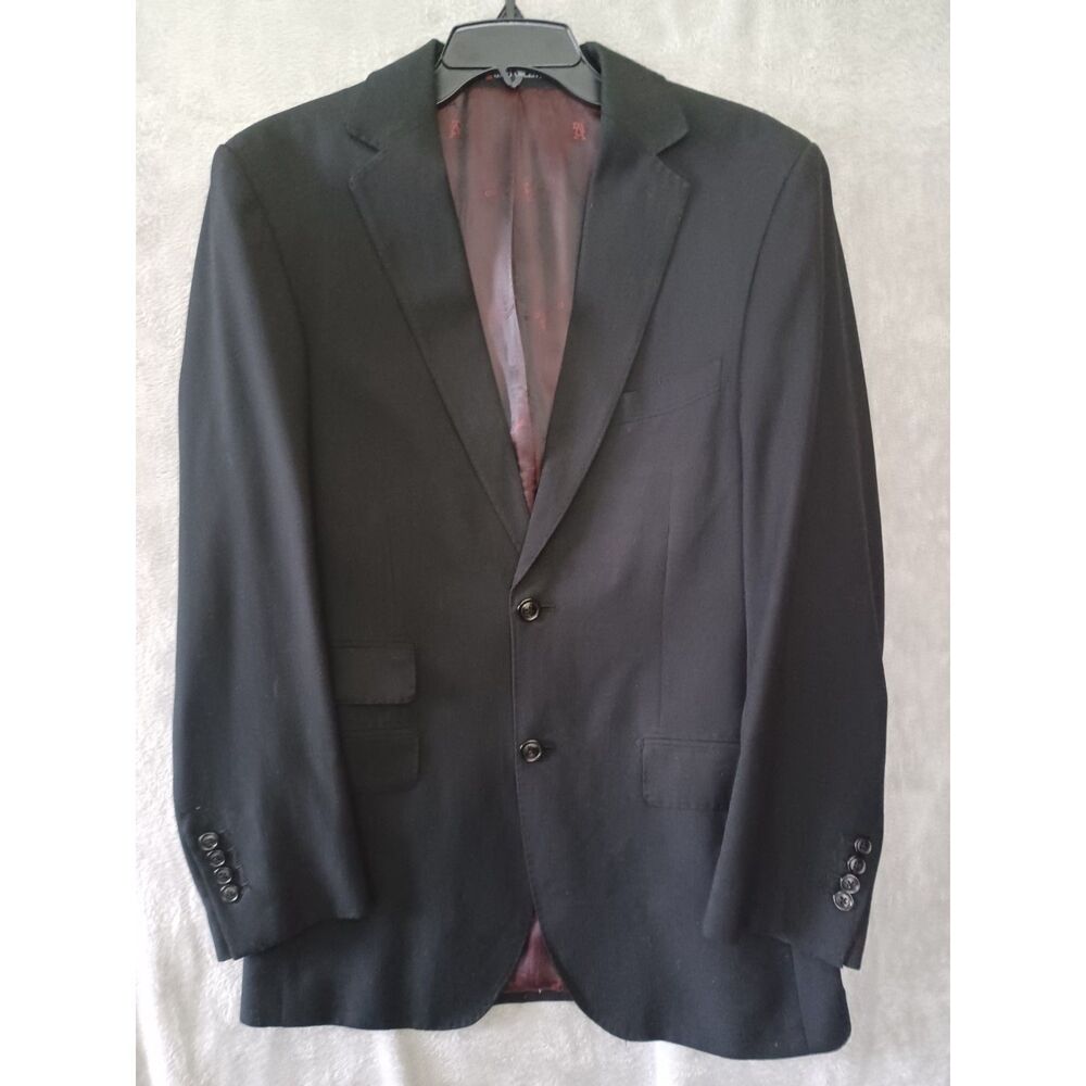 Gino Valentino Zegna Blazer Sz 36R Solid Black Wool Silk Super 150s Mens Classic